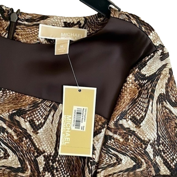 NWT Michael Kors Dress snake print gold logo embossed tie waist belt animal - Picture 2 of 16